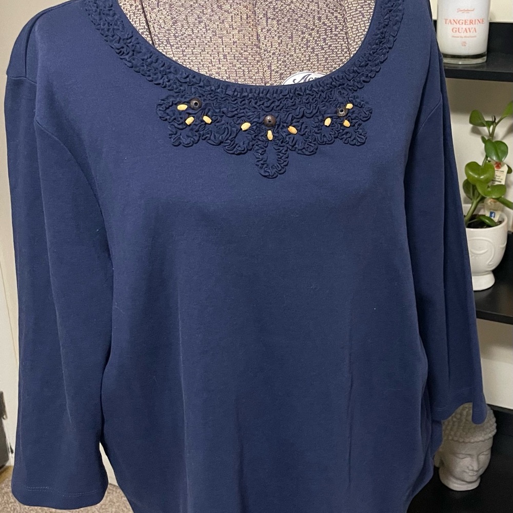 Rebecca Malone Deep Blue Top with Decorative Neckline